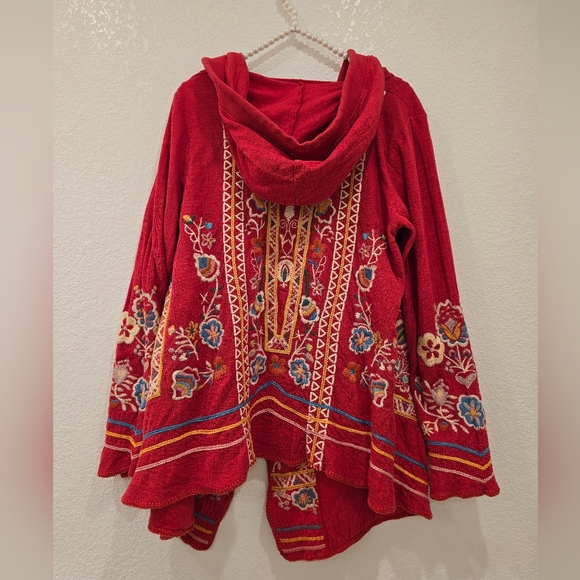 Johnny Was Jemima Hoodie in red with colorful floral embroidery Size S - Picture 6 of 8
